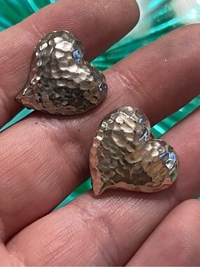 Vintage Puffy Hearts Clip-on Silver Tone Metal Costume Jewelry Earrings